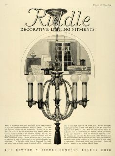 1925 Ad Edward Riddle Home Lighting Fixtures Chandelier   ORIGINAL