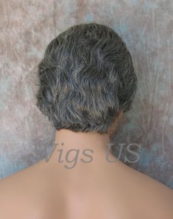 MENS WIGS Short layers left side skin part Charcoal Gray wig