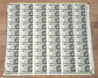 Uncut Sheet of 60 € 5 Euros Bills Notes Money Currency UNC Gem Gift
