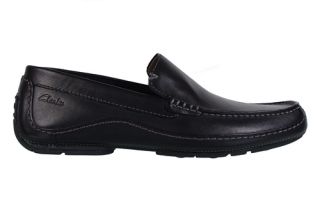 Clarks Mens Shoes Edwin Black Leather Slip On Loafers 61802 Sz 8 M