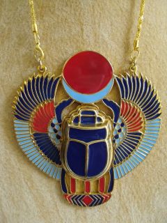 Scarab Necklace Pendanat Jewelry XL Enameled Egyptian