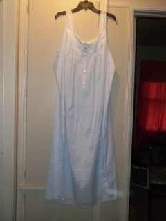 Eileen West Long 100 Woven Cotton Blue Night Gown Size 2X Lace Detail