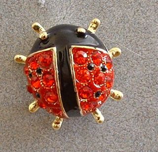 bejewelled enamel crystal red black ladybug lapel hat pin ladybugs