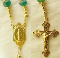 Catholic Rosary Genuine Faceted Emerald and Vermeil