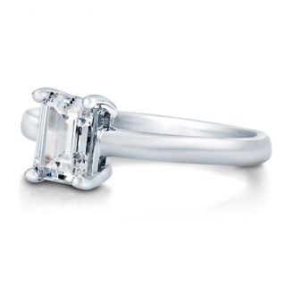 Emerald Cut Cubic Zirconia CZ 925 Sterling Silver Solitaire Ring 1 06