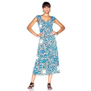 Slinky® Brand Printed Maxi Dress with Ruched Detail