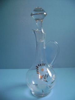 Decanter Etched Glass of Leafs and Flowers Gold paint Highlights and