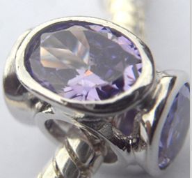European Style Pandora Bracelets charm beads CZ Purple oval light