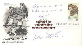 TOM EWELL. First Day Cover for the 15 cent AmericanOwls stamp (Scott
