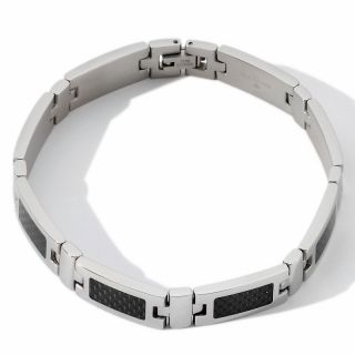 Mens Stainless Steel and Carbon Fiber Rectangle Link Bracelet