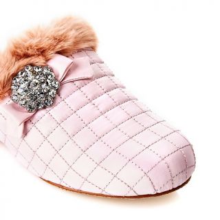 Joan Boyce Jeweled Quilted Mule Clog with Faux Marabou Fur