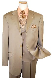 Extrema by Zanetti Solid Taupe Super 120s Wool Vested Suit 852138