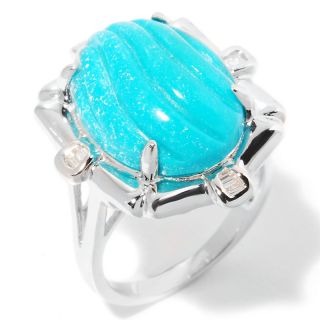 Carved Sleeping Beauty Turquoise and Diamond Sterling Silver Ring at