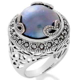Marcasite and Cultured Freshwater Mabe Pearl Sterling Silver Ring at