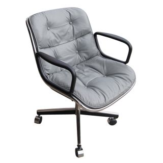 Vintage Light Gray Leather Knoll Pollock Executive Swivel Chair