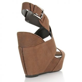 DKNYC Margaret Ankle Strap Leather Wedge