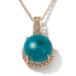 Heritage Gems Turtle Back Turquoise and Diamond 14K Pendant with 18