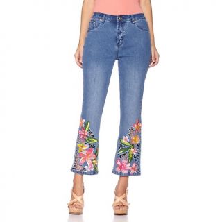 DG2 Floral Embroidered Cutout Boot Cut Cropped Jeans