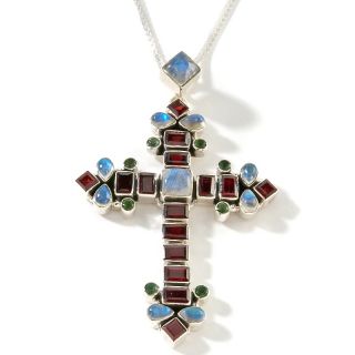 Nicky Butler Garnet and Moonstone Cross Pendant with 20 Chain