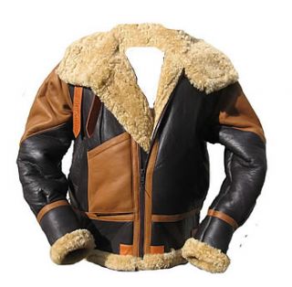 New B 3 Leather Flight Jacket Real Fur Sheepskin Flying Coat Brown s M