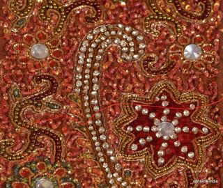  Fabric Hand Beaded Sequins Tapestries Patch Work Craft Art Brown