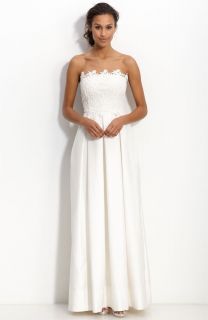 Eliza J Strapless White Ivory Lace Shantung Gown Dress Wedding Bridal