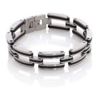 215 115 men s stainless steel and black rubber link 8 1 2 bracelet