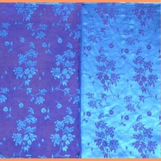Hand Dyed Silk Rayon Floral Jacquard Fabric Turquoise Purple FQ 2 17 x