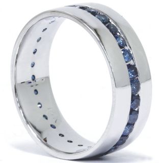 25ct Blue Diamond Channel Set Eternity Mens Wedding Ring Band 14k