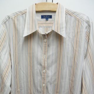 Faconnable Women’s White Beige Brown Striped Shirt XL Ships Free