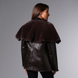 IMAN Platinum Croco Embossed and Faux Shearling Draped Jacket