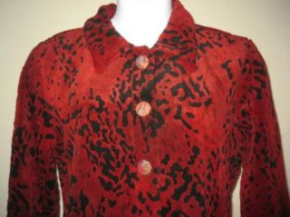 Sz XL Coldwater Creek Jacket Shirt Plush Soft w Tapestry Burgundy