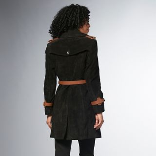 Mid Length Coats Queen Collection Suede Trench Coat with Leather