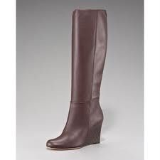 Gucci Farah Leather Guccissima Logo Wedge Knee High Boots Chocolat