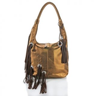 144 035 chi by falchi chi by falchi calfskin leather hobo with tassels