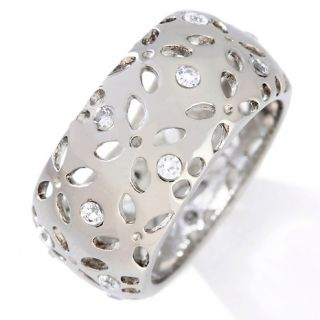156 447 stately steel floral design openwork crystal band ring rating