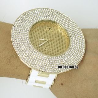 Oversized 8 Row Iced Out Bezel Gold Finish Techno Pave Watch