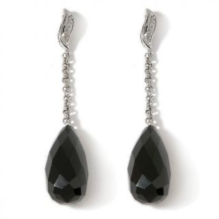 157 969 black onyx sterling silver briolette earrings with diamond
