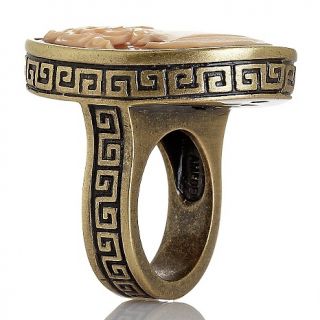 Amedeo NYC Cornelian Cameo Greek Key Bronzetone Ring