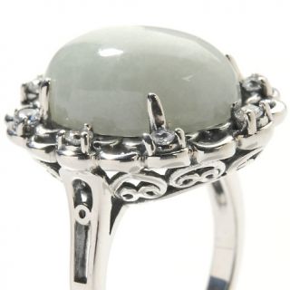 Jade of Yesteryear Oval Jade and CZ Sterling Silver Frame Ring