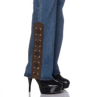 Diane Gilman DG2 Suede Lace Up Stretch Denim Boot Cut Jeans