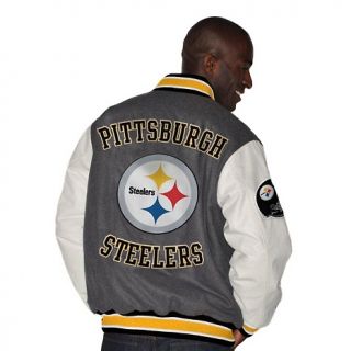 III NFL Vintage Varsity Jacket with Leather Sleeves   Steelers