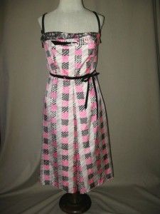 Tracy Feith Silk Cotton Spaghetti Strap Dress Pink Black White Plaid