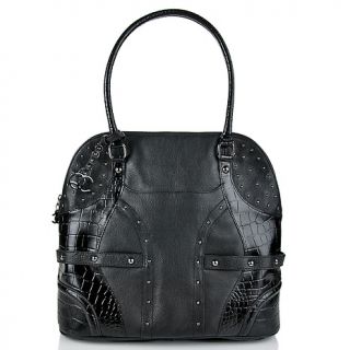 Queen Collection Pebbled Leather Satchel with Croco Embossed Trim at