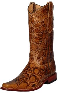  Boots Western Vintage Exotic Animal Leather Brown Square Toe