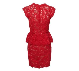 Witchery Red New Bright Red Lace Waist Detail Peplum Lover Pencil