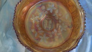 Fenton Footed Butterfly Berry Berries Carnival Glass Bowl Marigold