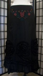 HAZEL Spanish Dancer Black Cotton Ruffled Boho Gypsy Long Skirt  S