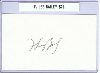 Lee Bailey 3 x 5 Index Card Signature Attorney