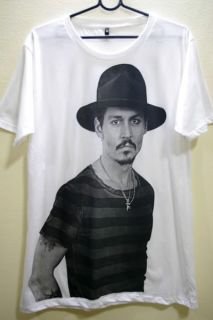 Johnny Depp Hat Stripped Shirt Film Movie Star T Shirt L